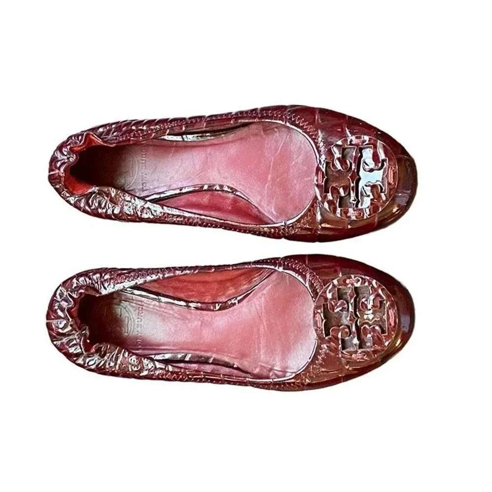 Tory Burch Minnie Travel Ballet Leather Burgundy Womens Casual US 6 M Slip Ons
